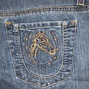 VF Jeanswear 20X Denim Blue Jean Size 9/10 x 32 Horse/Horseshoe On Back Pocket
